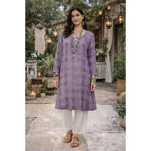 Chalet et cécí Linen Blend Dress Lagenlook Boho Long Sleeve Sz XL